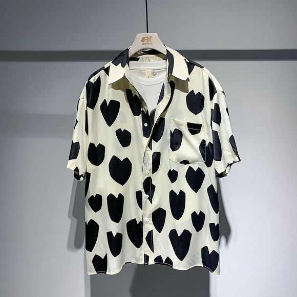 Camisa Casual Hombre Manga Corta con Diseño Estampado Tendencia