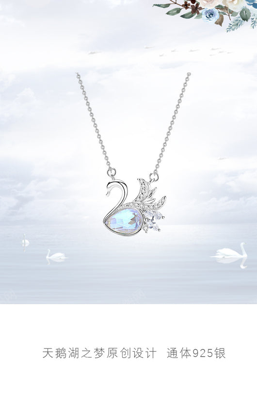 Collar Cisne Lake Plata 925 Cadena Clavícula con Pluma - Image 3