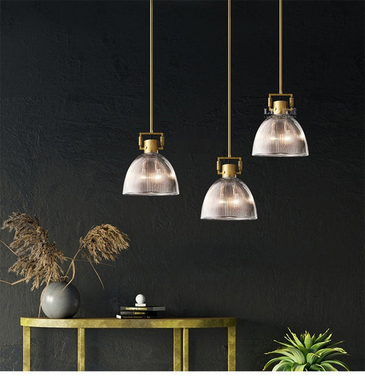 Lámpara Colgante Retro Americana con Vidrio Rayado y Detalles en Cobre - Image 17