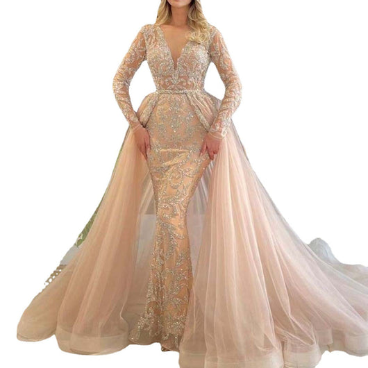 Vestido de Novia Elegante Estilo Francés con Mangas Largas - Image 2