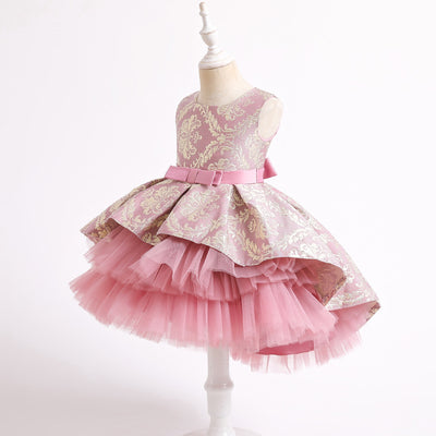 Vestido Infantil de Tul Jacquard con Pompones para Presentaciones - Image 21