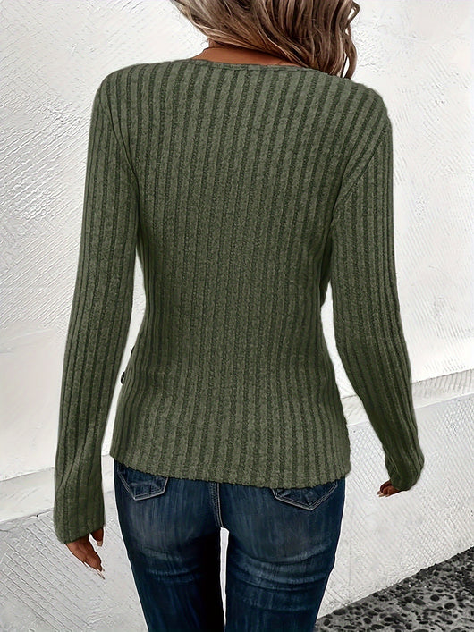 Blusa Clásica de Cuello V y Manga Larga en Colores Sólidos para Mujer - Image 21