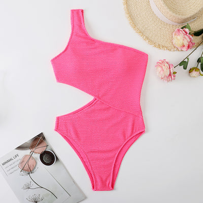 Traje de Baño Mujer Una Pieza Hombro Descubierto Color Sólido - Image 5