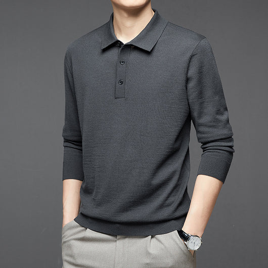 Polo de Lana Fina Merino para Hombre - Camisa de Manga Larga Elegante - Image 10