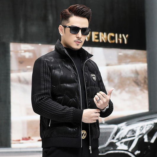 Chaqueta de Plumón para Hombre con Cuello Alzado y Mangas Tejidas - Image 15