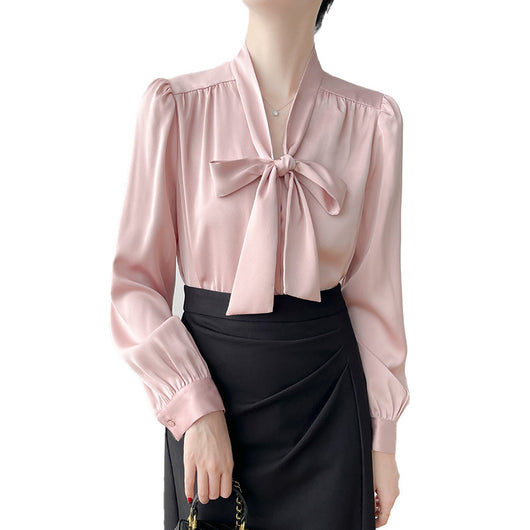 Blusa Ejecutiva de Satén con Moño y Cinta para Mujer - Image 5