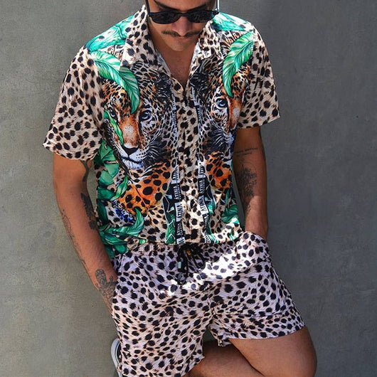 Camisa Estampada Leopardo Suelta y Versátil para Hombre y Mujer