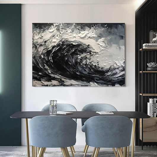 Cuadro Abstracto Moderno en Lienzo - Pintura al Óleo Texturizada Blanco y Negro sin Marco - Image 3