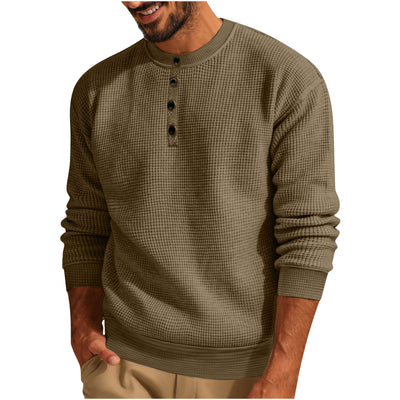 Camiseta Henley Suelta de Algodón Texturizado Manga Larga - Image 9