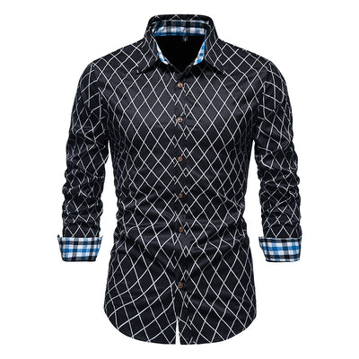 Camisa de Manga Larga para Hombre con Cuadros de Diamante y Contraste de Colores - Image 10