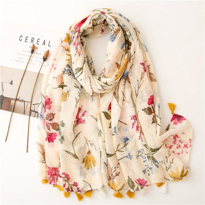 Pañuelo Largo Protector Solar Estilo Retro con Lentejuelas y Flores de Arroz