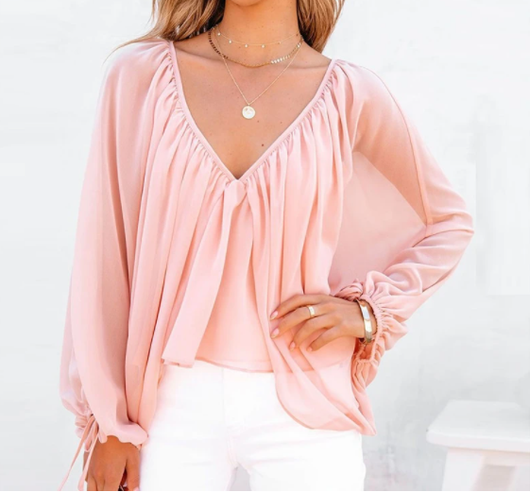 Blusa Casual V-Cuello Manga Larga para Mujer - Image 8