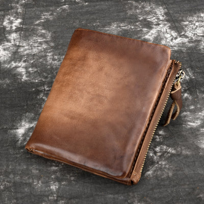 Billetera Retro de Cuero Genuino con Doble Cierre para Hombre - Image 9