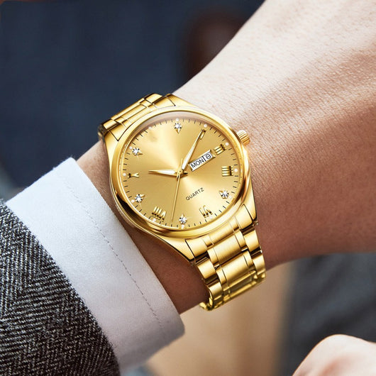 Reloj de Negocios Tuhao Gold Diamond con Cuarzo Resistente al Agua y Esfera Luminosa - Image 14