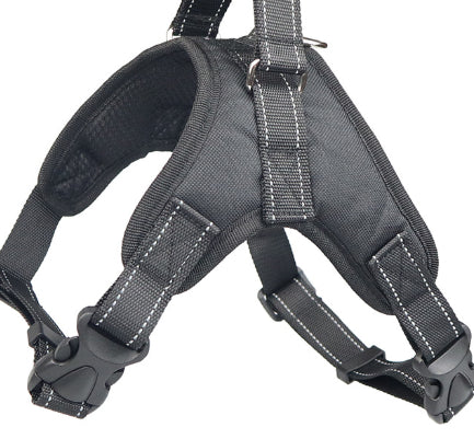 Blue and black mesh dog harness with adjustable straps, a D-ring for leash attachment, and a quick-release buckle. - Image 13