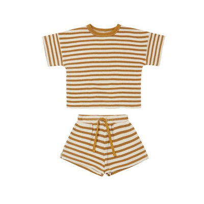 Conjunto de Dos Piezas para Niña con Shorts y Blusa Acanalada a Rayas - Image 2