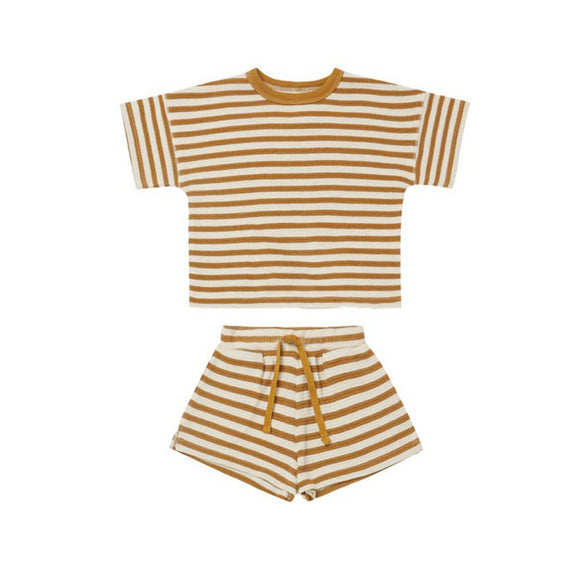 Conjunto de Dos Piezas para Niña con Shorts y Blusa Acanalada a Rayas