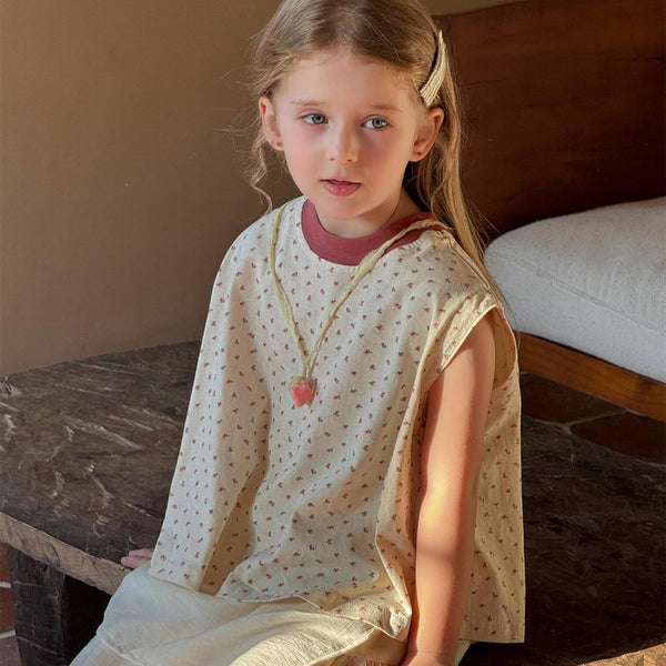 Chaleco Floral Niña sin Mangas Cuello Redondo
