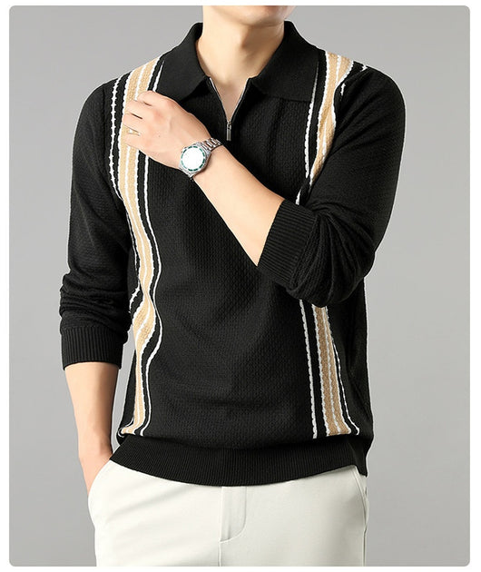 Suéter de Punto Colorblock con Cuello y Cierre Medio Cremallera para Hombre - Image 34