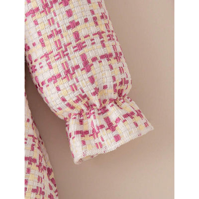 Vestido Infantil Cuadros con Cuello de Encaje y Moño - Image 6