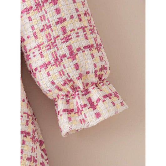 Vestido Infantil Cuadros con Cuello de Encaje y Moño - Image 6