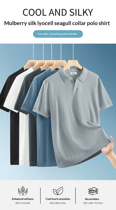 Camisa Manga Corta Cuello Alto para Hombre en Lyocell y Seda - Image 16
