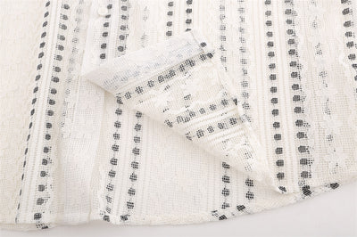 Blusa Suelta de Encaje Calado y Manga Larga con Lunares y Rayas Jacquard - Image 9