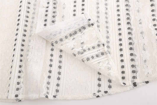Blusa Suelta de Encaje Calado y Manga Larga con Lunares y Rayas Jacquard - Image 9