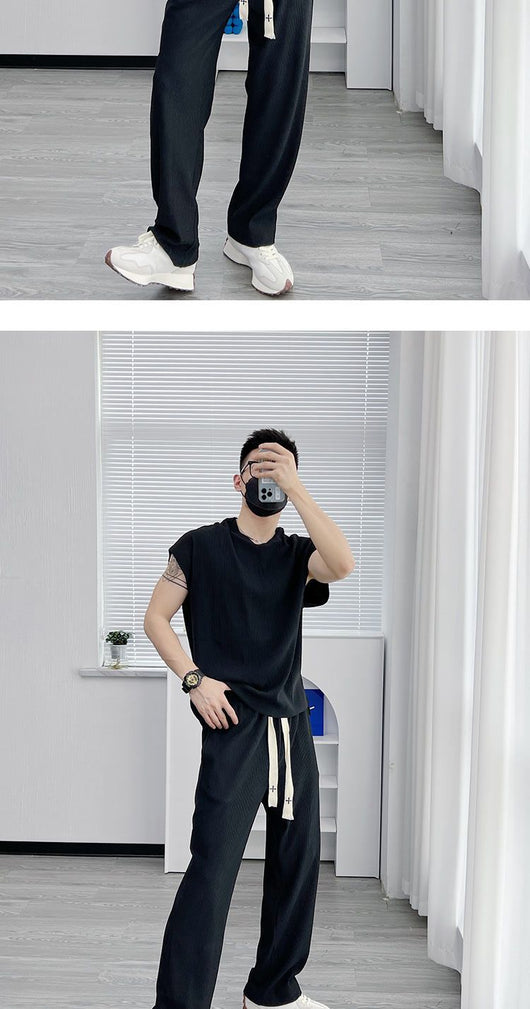 Traje Casual de Seda Helada para Hombre - Pantalón Corto y Playera de Manga Corta - Image 9