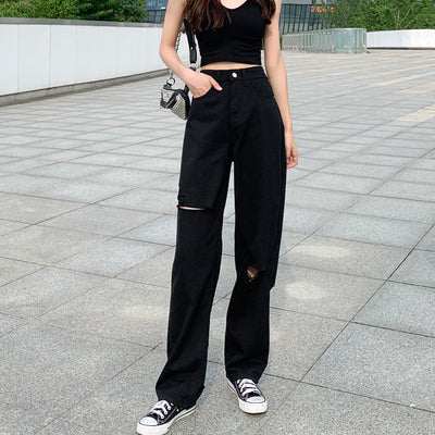 Jeans Negros Anchos Rotos para Verano Mujer - Image 10