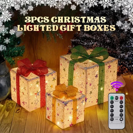 Set 3 Cajas de Regalo Navideñas con Moño Luminoso para Árbol de Navidad - Image 19