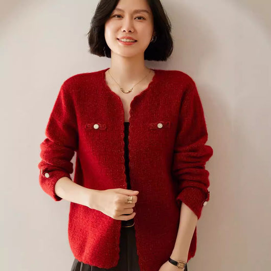 Cardigan de Cachemira Estilo Chanel - Tejido Suelto Cuello Redondo Manga Larga - Image 4