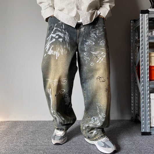 Pantalones Holgados de Corte Recto con Diseño de Patchwork para Hombre - Image 3