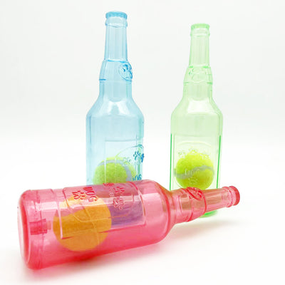 Translucent blue pet molar toy shaped like a bottle, featuring embossed paw prints and the word "DOG". - Image 4