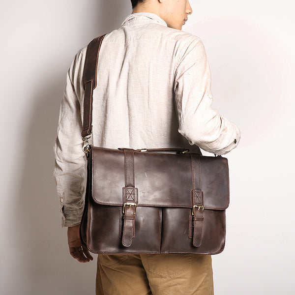 Maletín Ejecutivo de Cuero Crazy Horse Retro con Gran Capacidad para Hombre