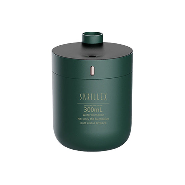 Dark green cylindrical humidifier with a black top, 300mL capacity, and a single control button. - Image 5