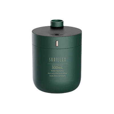 Dark green cylindrical humidifier with a black top, 300mL capacity, and a single control button. - Image 5