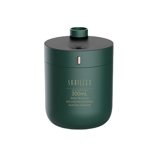 Dark green cylindrical humidifier with a black top, 300mL capacity, and a single control button. - Image 5