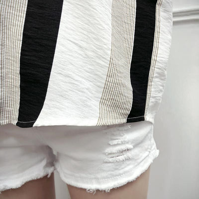 Blusa Mujer Escote V Rayas Manga Corta - Image 10
