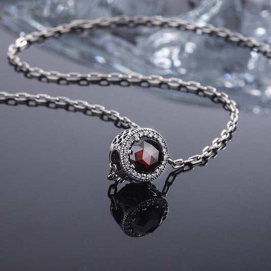 Collar de Plata 925 Corazón del Mar con Perla y Piedra Roja Granate