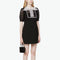 Vestido Slim con Encaje de Malla y Manga Abullonada Brillante