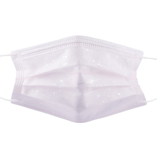 Light blue disposable face mask with iridescent butterfly patterns and white ear loops for dust protection. - Image 18