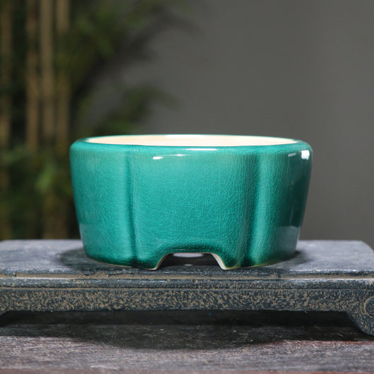Maceta de Barro Púrpura Estilo Chino con Patrones Geométricos para Bonsái