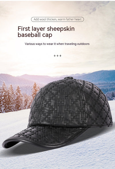 Gorra Cuadriculada Coreana en Cuero de Oveja Genuino para Hombre - Image 10