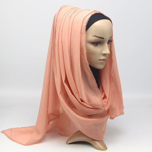 Pañuelo Elegante de Encaje Monocromático y Gasa Perlada para Mujer - Image 26