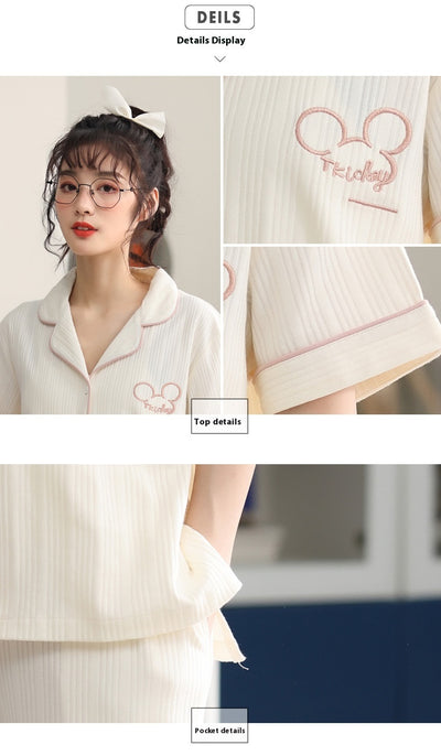 Matching red cotton couple pajamas with short sleeves, long pants, gold piping, and "Love you Dnaw" embroidery. - Image 12