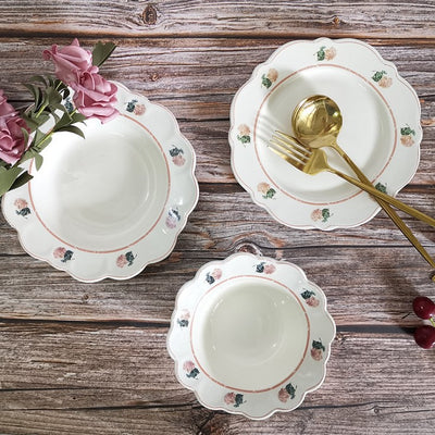 Plato de Cerámica Estilo Rústico Americano con Borde Floral