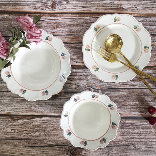 Plato de Cerámica Estilo Rústico Americano con Borde Floral