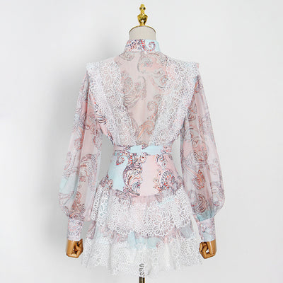 Conjunto Falda y Blusa Primavera con Cuello Elevado y Mangas Linterna - Image 5