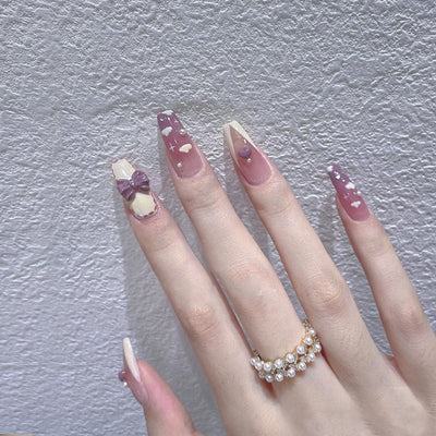 Uñas Postizas Adhesivas Degradado Púrpura Taro - Diseño Nebulosa Floral - Image 4